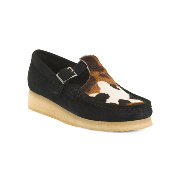 CLARKS Black Suede Wallabee T-bar Comfort Loafers - Picture 1 of 2